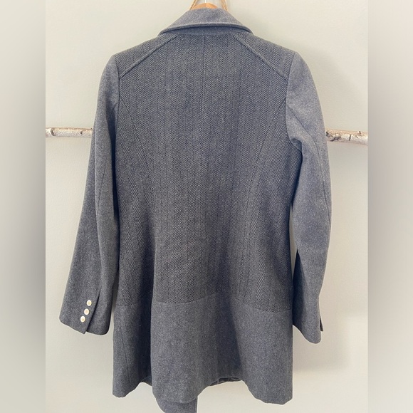 Women’s Side Zip Stylish Chevron Wool Blend Long Fall Coat - Picture 3 of 7